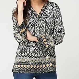 Belle by Kim Gravel ikat print v-neck blouse
